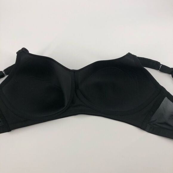 Cacique Satin No-Wire Bra 40C Black Wireless Mesh Sides - Picture 6 of 10